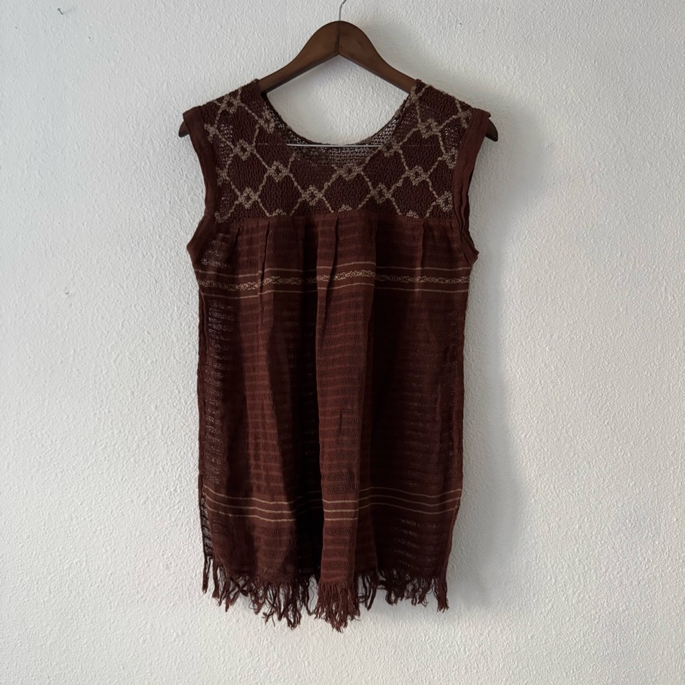 Embroidered Knit Top M/L Geometric Cottagecore Boho Fairycore Neutral Vintage - Picture 11 of 13
